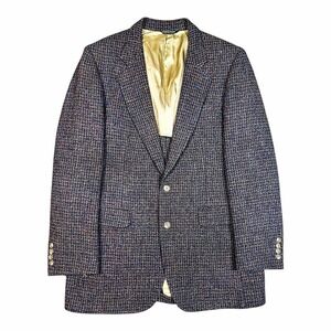 Heironimus Harris Tweed Check Weave Blazer Mens 42R Wool Sport Coat Vintage